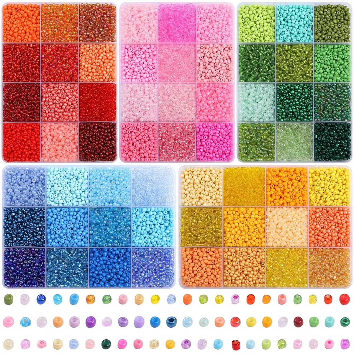 Bead Organizer Tray - 3600pcs 3mm Glass Seed Beads, Assorted