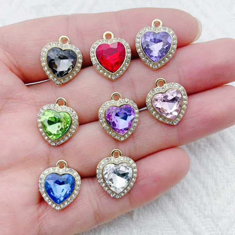 10pcs heart-shaped inlaid colo - Jewelry Making Party ulasan dan harga