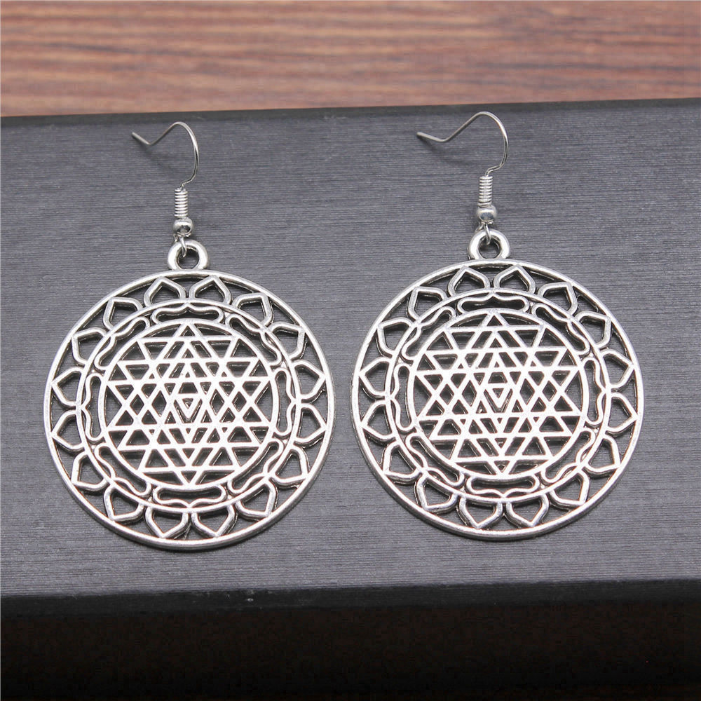 1pair Sri Yantra Pattern ear p - Jewelry Making For Couples ulasan dan harga