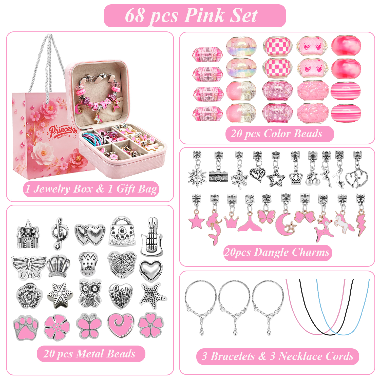 68pcs pink beaded jewelry set, - Bead Organizer Tray ulasan dan harga